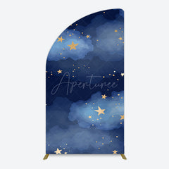 Aperturee - Aperturee Starry Navy Blue Night Clouds Birthday Half Moon Arch Backdrop