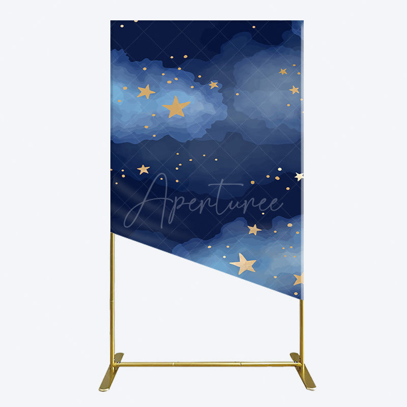 Aperturee - Aperturee Starry Navy Blue Night Clouds Birthday Rectangle Backdrop
