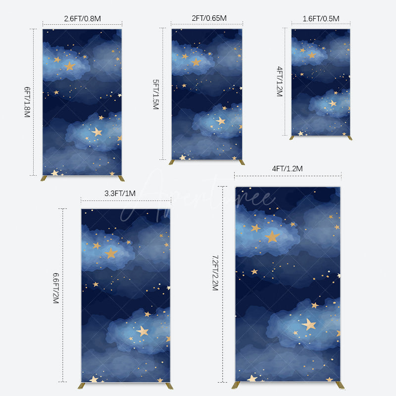 Aperturee - Aperturee Starry Navy Blue Night Clouds Birthday Rectangle Backdrop