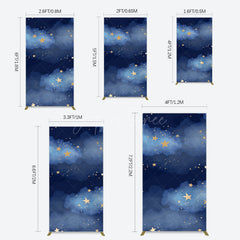 Aperturee - Aperturee Starry Navy Blue Night Clouds Birthday Rectangle Backdrop