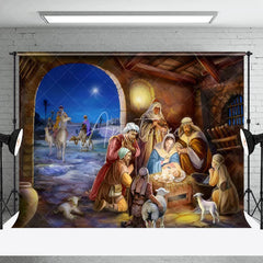 Aperturee - Aperturee Starry Night Celebrates Nativity Christmas Backdrop