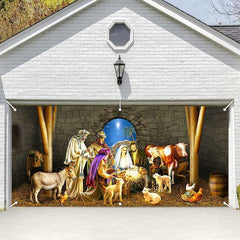 Aperturee - Aperturee Starry Night Stone Shed Nativity Garage Door Banner