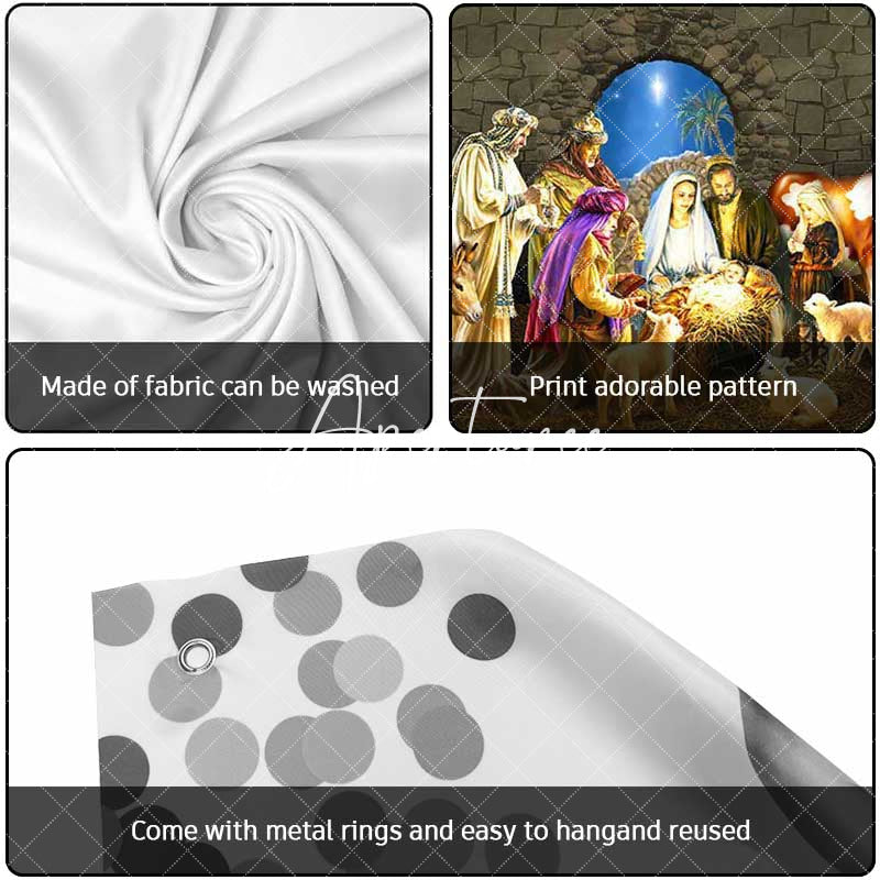 Aperturee - Aperturee Starry Night Stone Shed Nativity Garage Door Banner