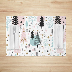 Aperturee - Aperturee Starry Pink Green Tree Christmas Set Of 4 Placemats