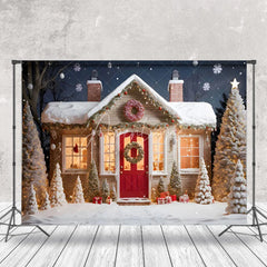 Aperturee - Aperturee Starry Snowy Night House Merry Christmas Backdrop
