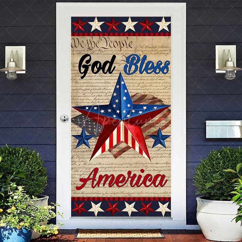 Aperturee - Aperturee Stars Gold Bless America Independence Day Door Cover