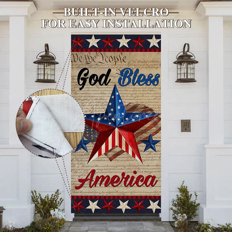 Aperturee - Aperturee Stars Gold Bless America Independence Day Door Cover