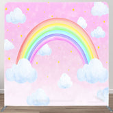 Aperturee - Aperturee Stars Rainbow Clouds Pink Square Tension Backdrop