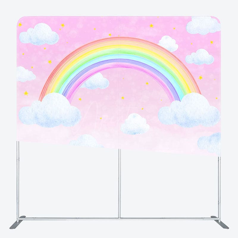 Aperturee - Aperturee Stars Rainbow Clouds Pink Square Tension Backdrop