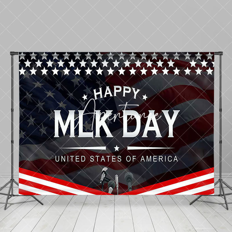 Aperturee - Aperturee Stars Usa Flag Microphone Happy Mlk Day Backdrop
