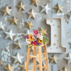 Aperturee - Aperturee Stars Wooden First Birthday Cake Smash Photo Backdrop