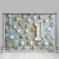 Aperturee - Aperturee Stars Wooden First Birthday Cake Smash Photo Backdrop