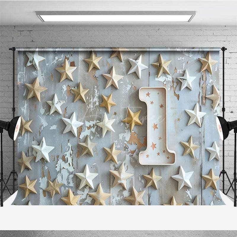 Aperturee - Aperturee Stars Wooden First Birthday Cake Smash Photo Backdrop