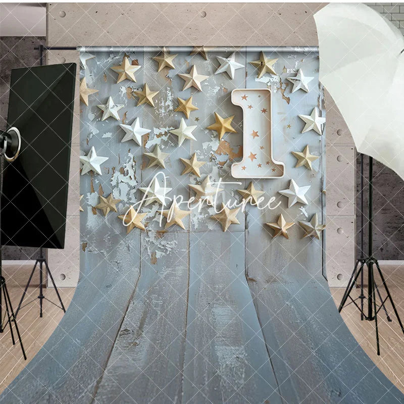 Aperturee - Aperturee Stars Wooden First Birthday Cake Smash Sweep Backdrop