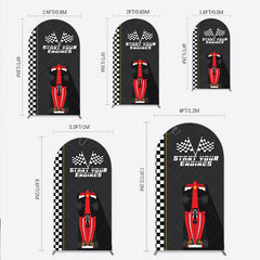Aperturee - Aperturee Start Your Engines Race Car Arch Backdrop for Baby Shower Red Car and Checkered Flag Boy Party Photo Booth