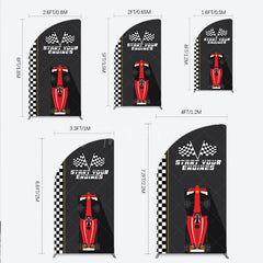 Aperturee - Aperturee Start Your Engines Race Car Half Moon Arch Backdrop for Baby Shower Red Car and Checkered Flag Boy Party Photo Booth