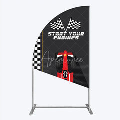 Aperturee - Aperturee Start Your Engines Race Car Half Moon Arch Backdrop for Baby Shower Red Car and Checkered Flag Boy Party Photo Booth