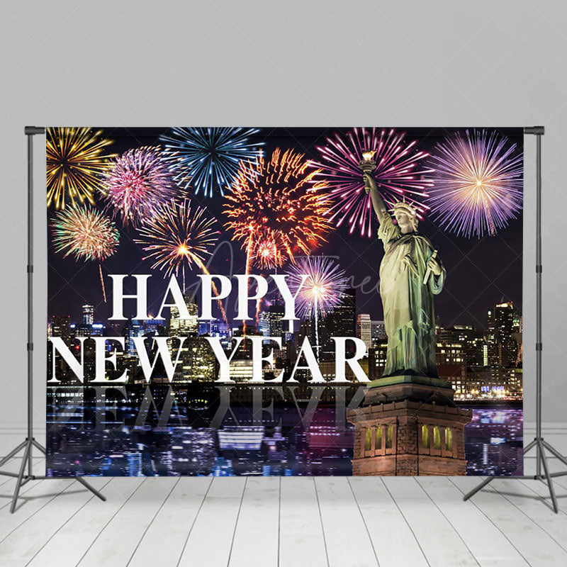 Aperturee - Aperturee Statue Of Liberty Night City Scene Happy New Year Backdrop
