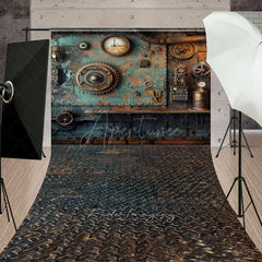 Aperturee Aperturee Steampunk Wall Sweep Photo Backdrop Vintage Industrial Gears and Gauges Grunge Mechanical Studio Photo Prop