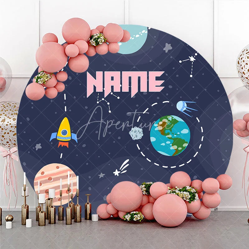 Aperturee - Aperturee Stellar Outer Space Planets and Rocket Ship Round Backdrop Cosmic Kids Birthday Party Decor