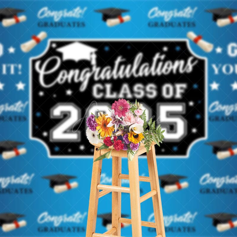Aperturee - Aperturee Step And Repeat Blue Black Congrats Grad Backdrop