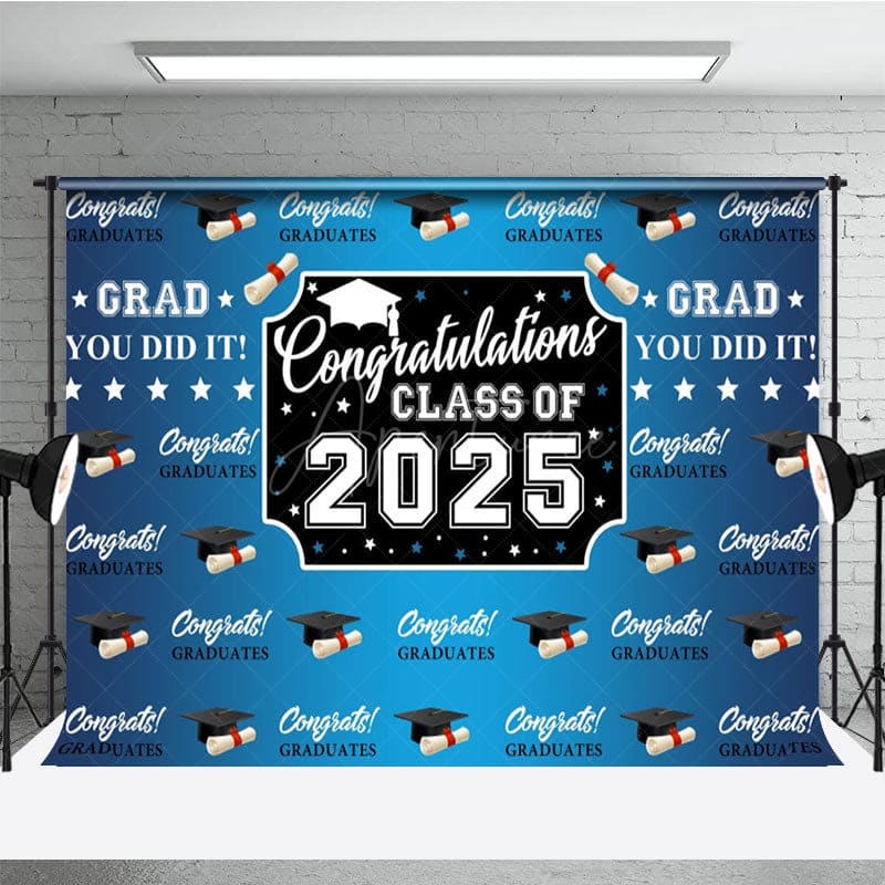Aperturee - Aperturee Step And Repeat Blue Black Congrats Grad Backdrop