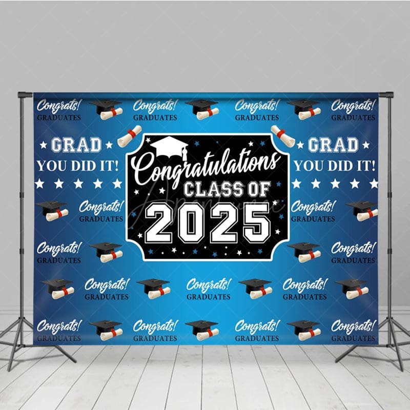 Aperturee - Aperturee Step And Repeat Blue Black Congrats Grad Backdrop