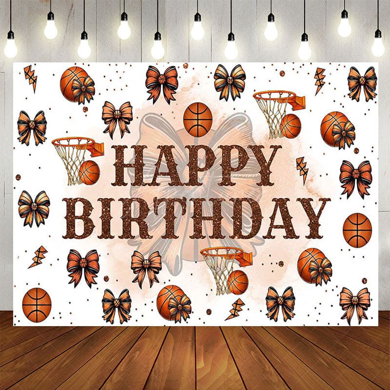 Aperturee - Aperturee Step And Repeat Bow Basketball Happy Birthday Backdrop