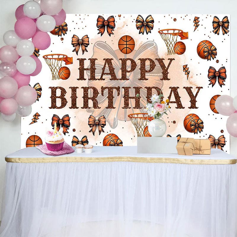 Aperturee - Aperturee Step And Repeat Bow Basketball Happy Birthday Backdrop