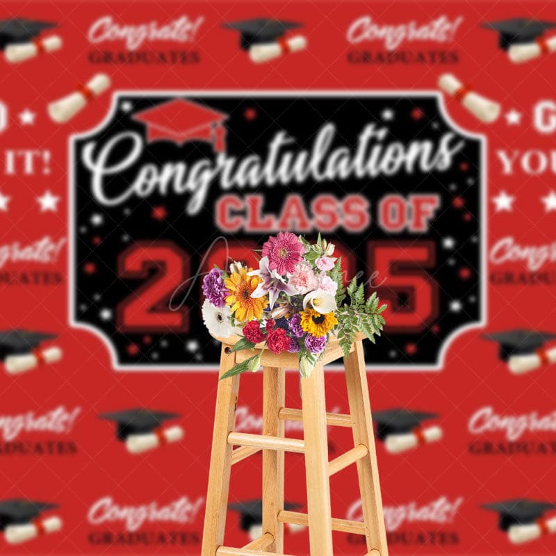 Aperturee - Aperturee Step And Repeat Red Black Congrats Grad Backdrop