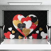Aperturee - Aperturee Stitched Hearts Valentine Day Backdrop Red Black Gold Patchwork Love Background Abstract Art Photography Prop