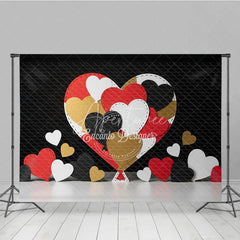 Aperturee - Aperturee Stitched Hearts Valentine Day Backdrop Red Black Gold Patchwork Love Background Abstract Art Photography Prop