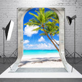 Aperturee - Aperturee Stone Arch Summer Beach Palm Trees Photo Backdrop
