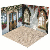 Aperturee - Aperturee Stone Floor White House Floral Room Set Backdrop