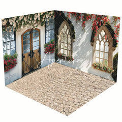 Aperturee - Aperturee Stone Floor White House Floral Room Set Backdrop