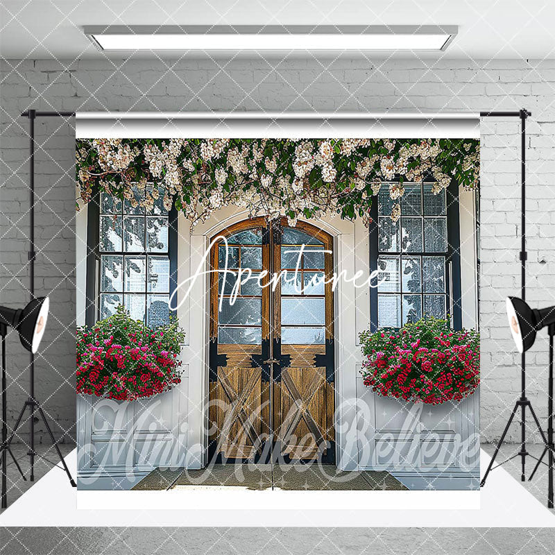 Aperturee - Aperturee Stone Floor White House Floral Room Set Backdrop