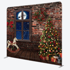 Aperturee - Aperturee Stone House Christmas Moon Night Square Backdrop