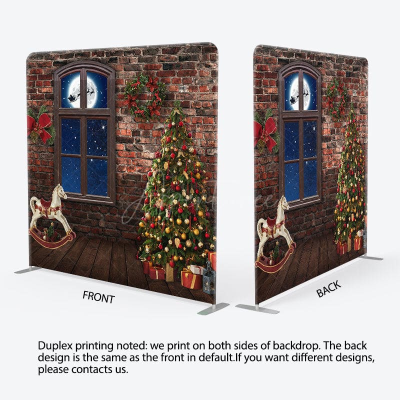 Aperturee - Aperturee Stone House Christmas Moon Night Square Backdrop