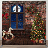 Aperturee - Aperturee Stone House Christmas Moon Night Square Backdrop