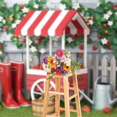 Aperturee - Aperturee Strawberries Cart Outside The Fence Spring Backdrop