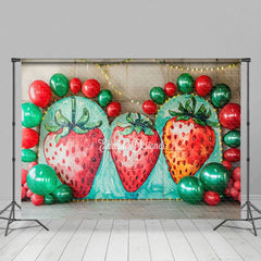 Aperturee - Aperturee Strawberry Balloon Arch Sweet Cake Smash Backdrop