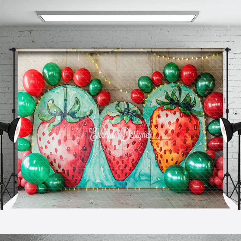 Aperturee - Aperturee Strawberry Balloon Arch Sweet Cake Smash Backdrop
