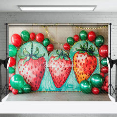 Aperturee - Aperturee Strawberry Balloon Arch Sweet Cake Smash Backdrop