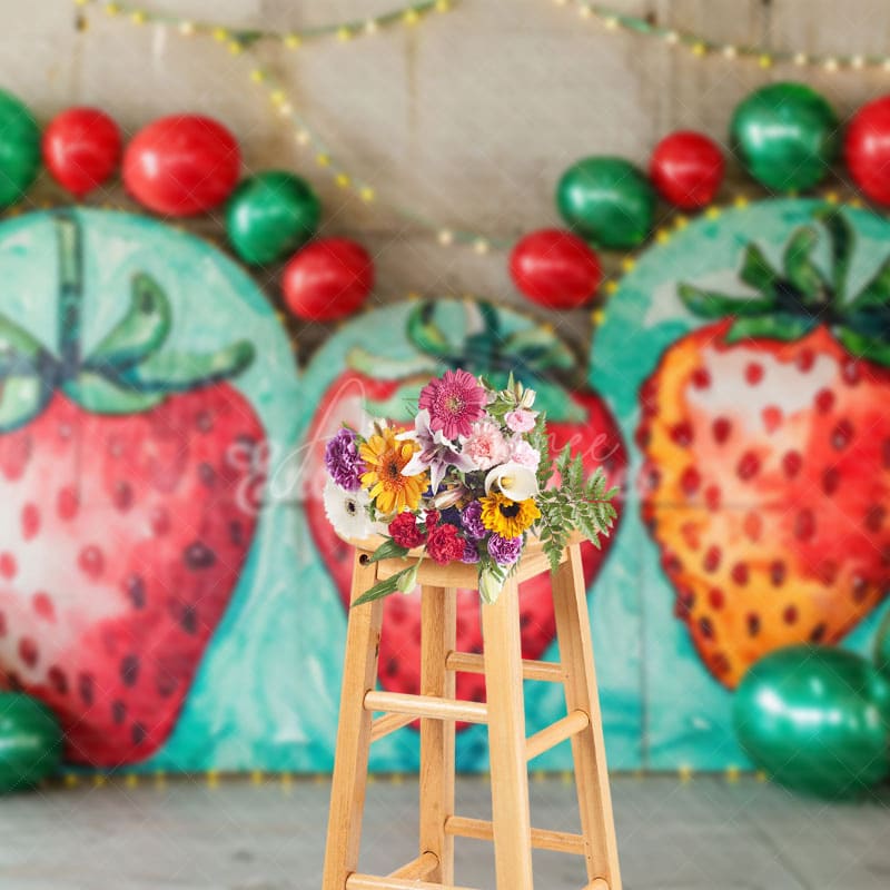 Aperturee - Aperturee Strawberry Balloon Arch Sweet Cake Smash Backdrop
