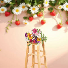 Aperturee - Aperturee Strawberry Daisy Beige Wall Spring Photo Backdrop