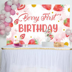 Aperturee - Aperturee Strawberry Girl First Sweet Birthday Party Backdrop