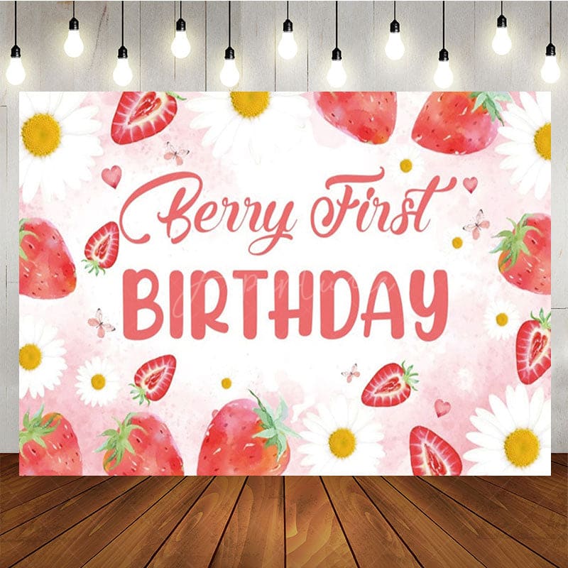 Aperturee - Aperturee Strawberry Girl First Sweet Birthday Party Backdrop