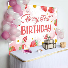 Aperturee - Aperturee Strawberry Girl First Sweet Birthday Party Backdrop