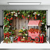 Aperturee - Aperturee Strawberry Orchard Cart Fence Photography Backdrop