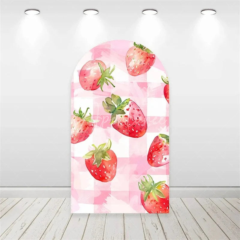 Aperturee - Aperturee Strawberry Pink Floral Backdrop Sweet First Birthday Decor for Girls Garden Party Photo Arch Background